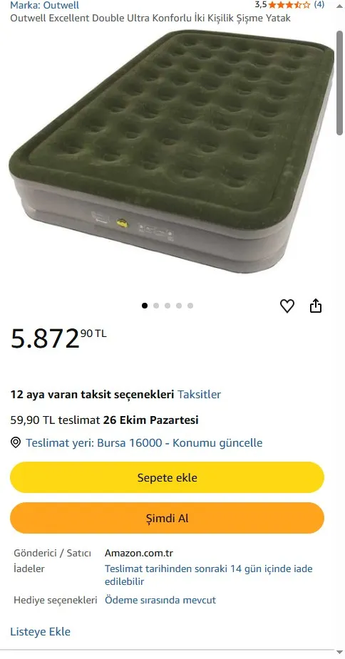 Outwell Excellent Double Ultra Konforlu İki Kişilik Şişme Yatak