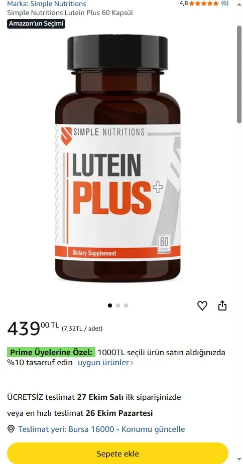 Simple Nutritions Lutein Plus 60 Kapsül