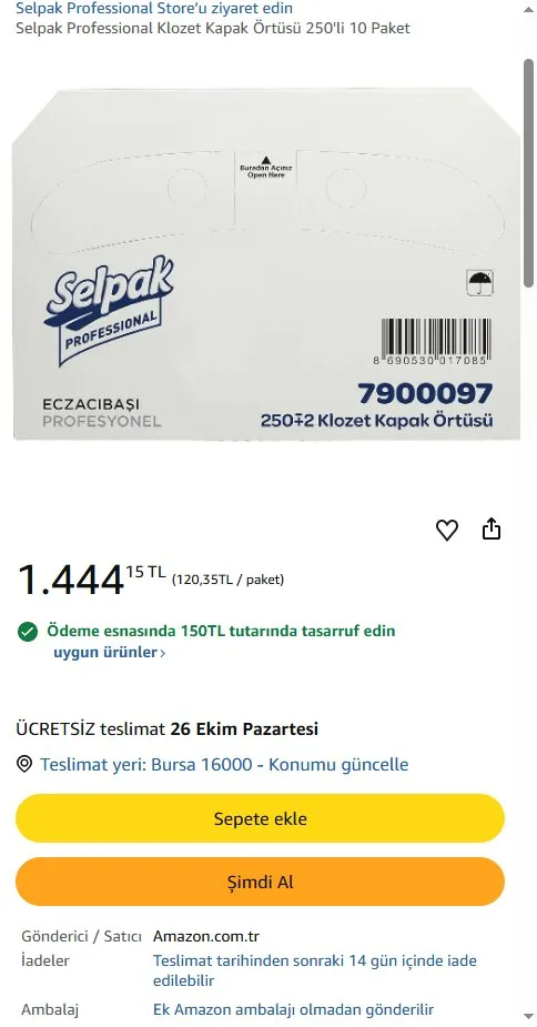 Selpak Professional Klozet Kapak Örtüsü 250'li 10 Paket