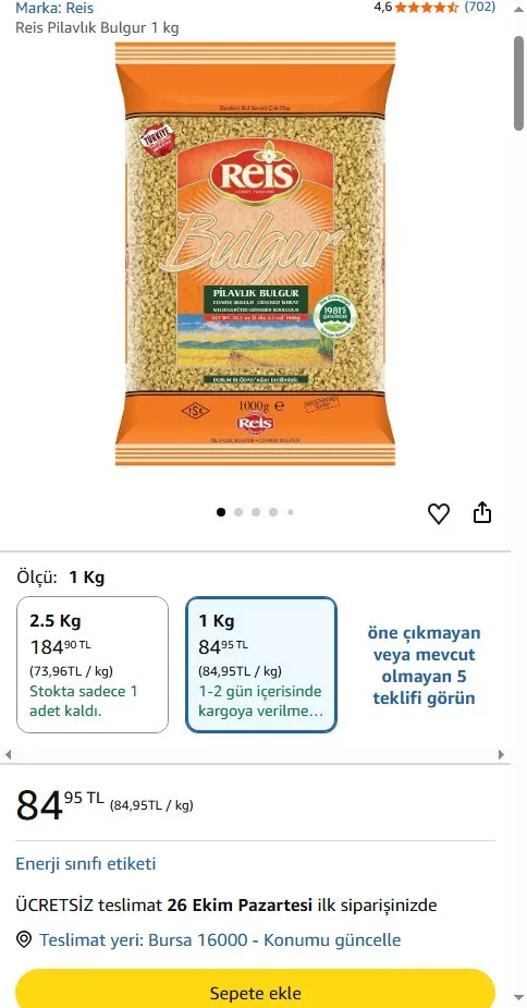Reis Pilavlık Bulgur 1 kg