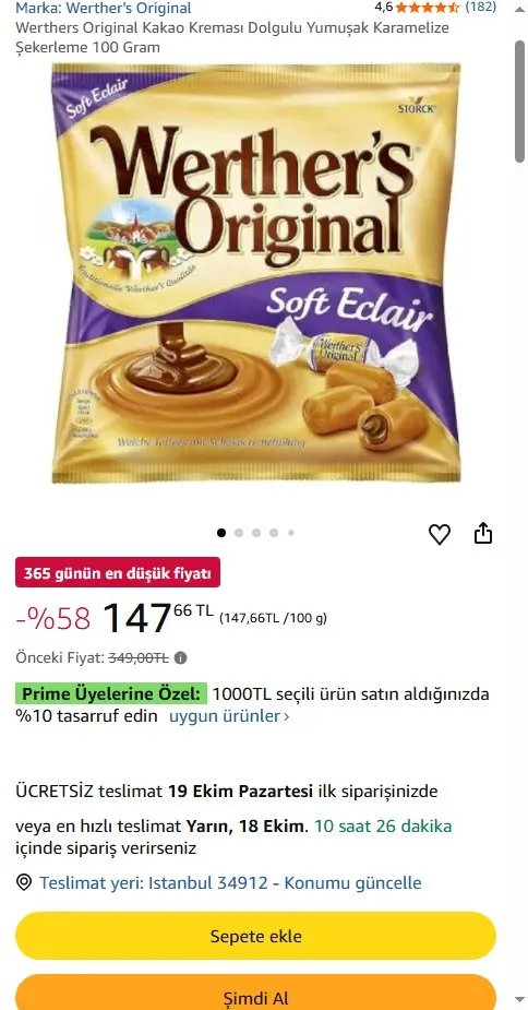 Werthers Original Kakao Kreması Dolgulu Yumuşak Karamelize Şekerleme 100 Gram