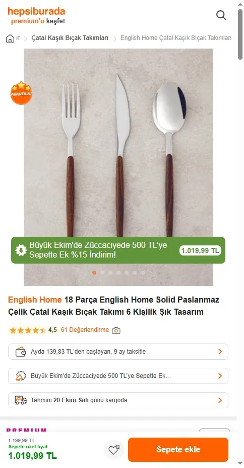 English Home 18 Parça English Home Solid Paslanmaz Çelik Çatal Kaşık Bıçak Takımı 6 Kişilik Şık Tasarım