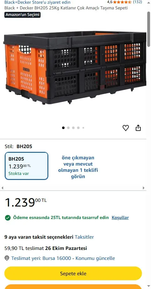 Black + Decker BH205 25Kg Katlanır Çok Amaçlı Taşıma Sepeti