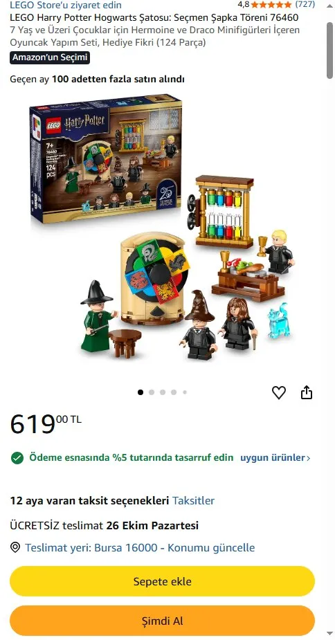 LEGO Harry Potter Hogwarts Şatosu: Seçmen Şapka Töreni 76460