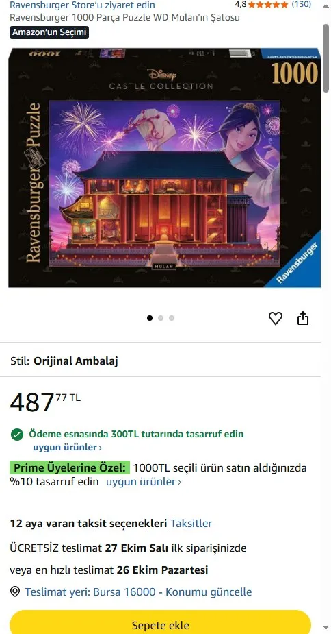 Ravensburger 1000 Parça Puzzle WD Mulan'ın Şatosu