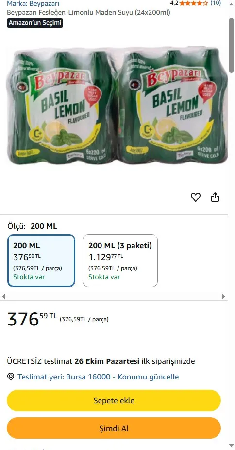 Beypazarı Fesleğen-Limonlu Maden Suyu (24x200ml)