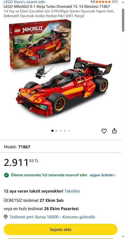 LEGO NINJAGO X-1 Ninja Turbo Otomobil 15. Yıl Dönümü 71867