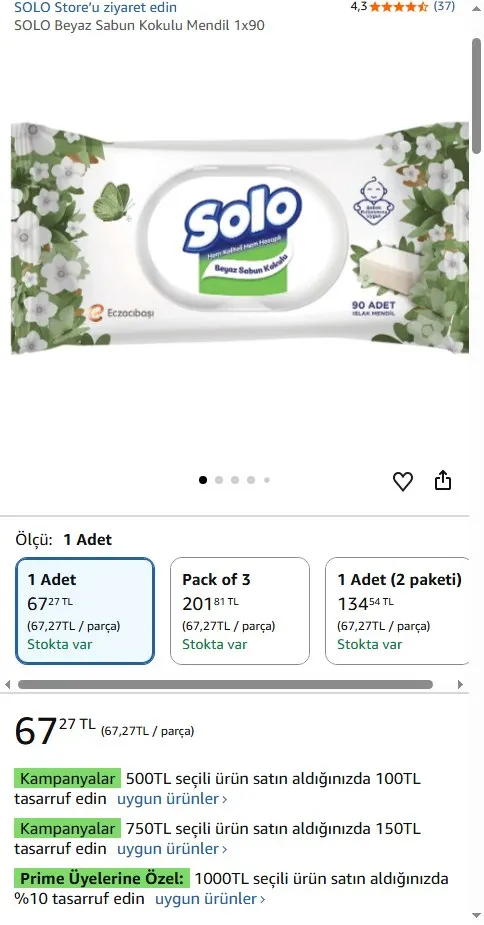 SOLO Beyaz Sabun Kokulu Mendil 1x90