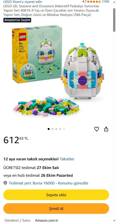 LEGO LEL Seasons and Occasions Dekoratif Paskalya Yumurtası Yapım Seti 40816-9 Yaş ve Üzeri Çocuklar için Yaratıcı Oyuncak Yapım Seti, Doğum Günü ve İlkbahar Hediyesi (386 Parça)