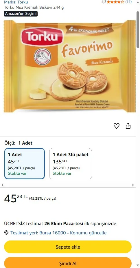 Torku Muz Kremalı Bisküvi 244 g