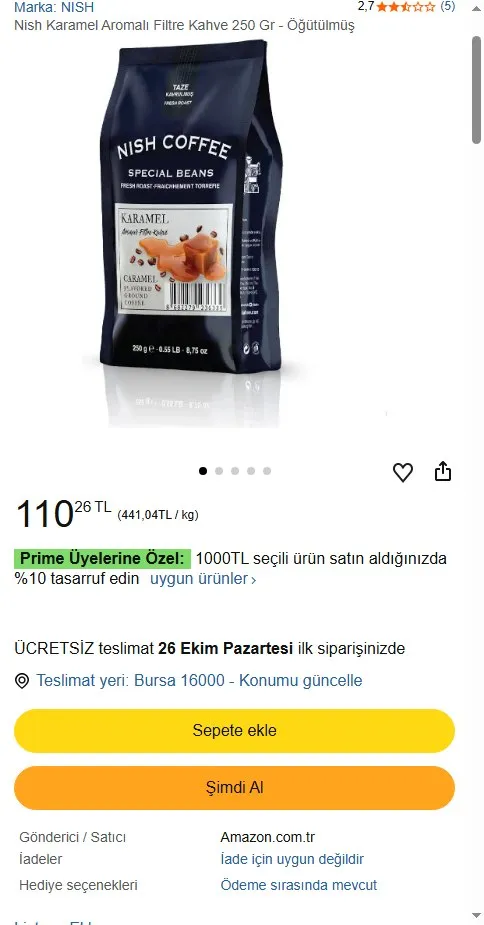 Nish Karamel Aromalı Filtre Kahve 250 Gr - Öğütülmüş
