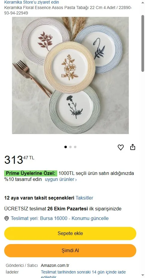 Keramika Floral Essence Assos Pasta Tabağı 22 Cm 4 Adet / 22890-93-94-22949