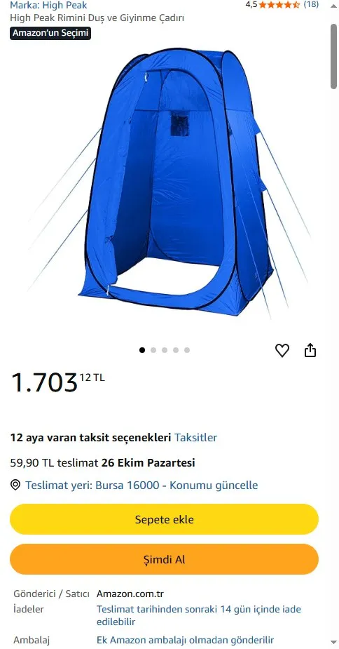 High Peak Rimini Duş ve Giyinme Çadırı