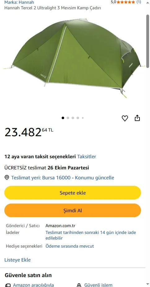 Hannah Tercel 2 Ultralight 3 Mevsim Kamp Çadırı