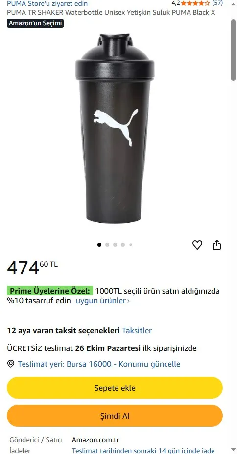 PUMA TR SHAKER Waterbottle Unisex Yetişkin Suluk PUMA Black X