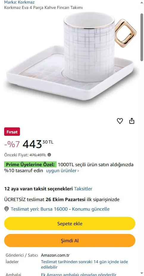 Korkmaz Eva 4 Parça Kahve Fincan Takımı