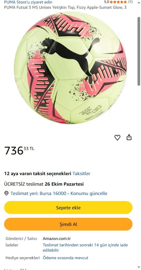 PUMA Futsal 3 MS Unisex Yetişkin Top, Fizzy Apple-Sunset Glow, 3