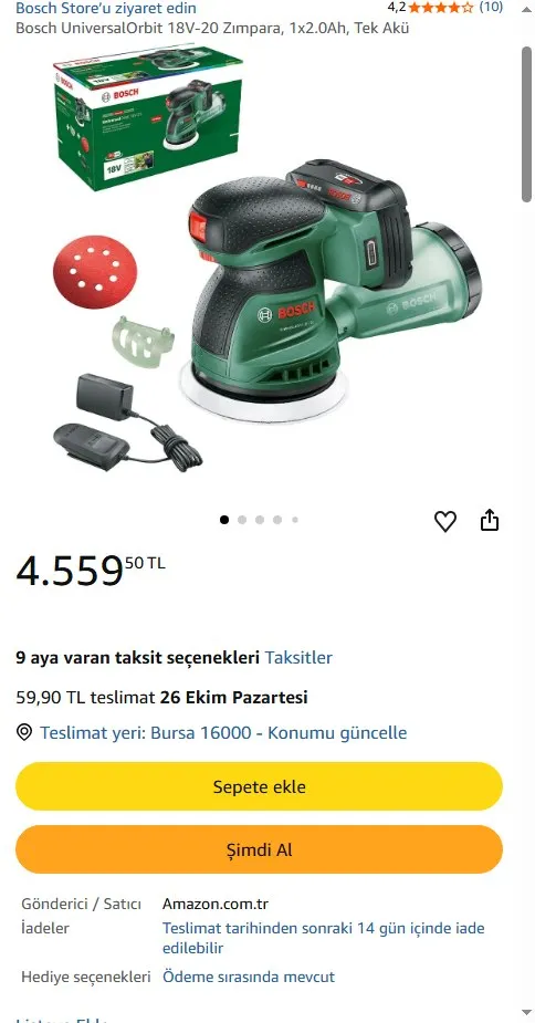 Bosch UniversalOrbit 18V-20 Zımpara, 1x2.0Ah, Tek Akü