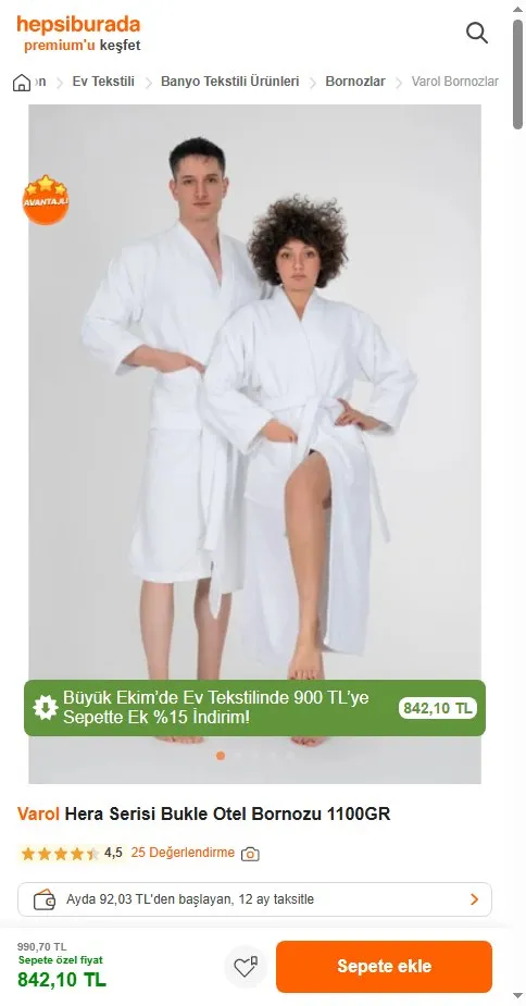 Varol Hera Serisi Bukle Otel Bornozu 1100GR