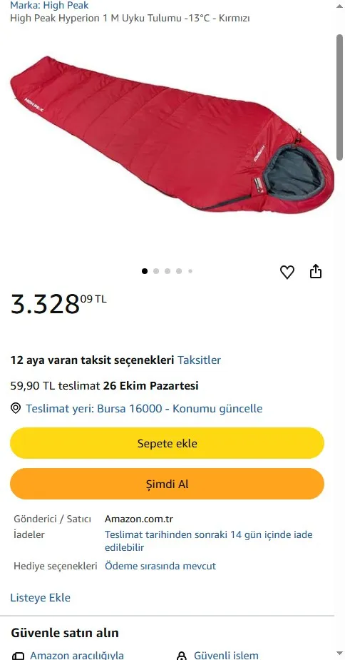 High Peak Hyperion 1 M Uyku Tulumu -13°C - Kırmızı