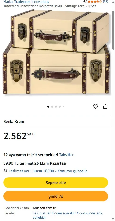 Trademark Innovations Dekoratif Bavul - Vintage Tarz, 2'li Set