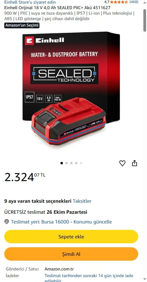 Einhell Orijinal 18 V 4,0 Ah SEALED PXC+ Akü 4511627