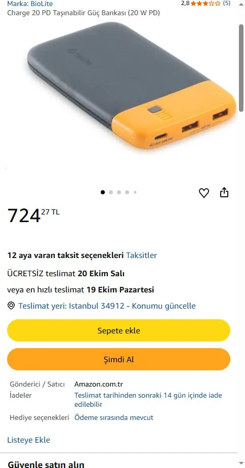 Charge 20 PD Taşınabilir Güç Bankası (20 W PD)