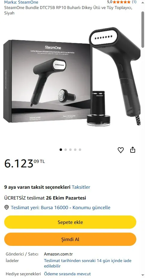 SteamOne Bundle DTC75B RP10 Buharlı Dikey Ütü ve Tüy Toplayıcı, Siyah