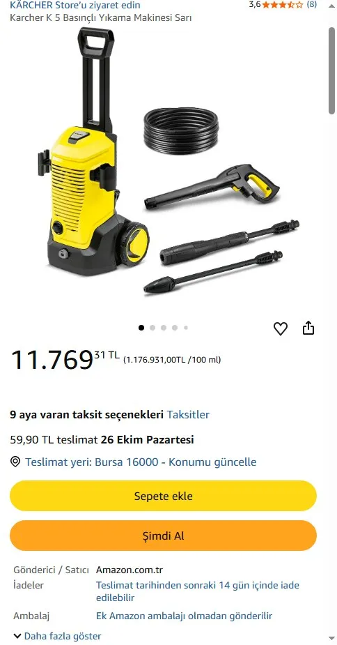 Karcher K 5 Basınçlı Yıkama Makinesi Sarı