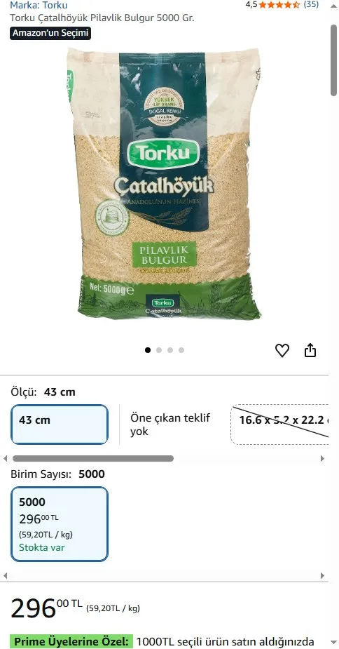 Torku Çatalhöyük Pilavlik Bulgur 5000 Gr.