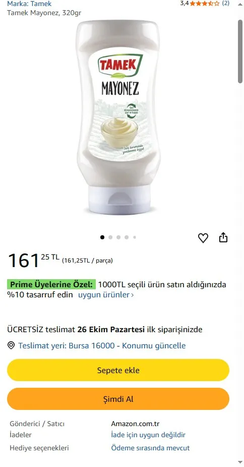 Tamek Mayonez, 320gr