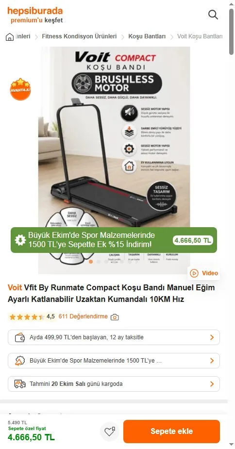 Voit Vfit By Runmate Compact Koşu Bandı Manuel Eğim Ayarlı Katlanabilir Uzaktan Kumandalı 10KM Hız