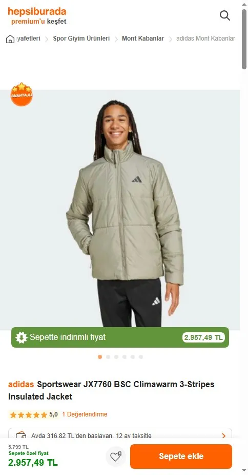 adidas Sportswear JX7760 BSC Climawarm 3-Stripes Insulated Jacket