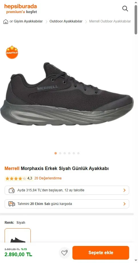 Merrell Morphaxis Erkek Siyah Günlük Ayakkabı