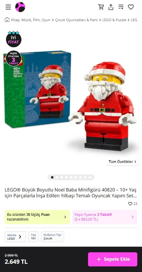 LEGO® Büyük Boyutlu Noel Baba Minifigürü 40820 – 10+ Yaş için Parçalarla İnşa Edilen Yılbaşı Temalı Oyuncak Yapım Seti (761P)