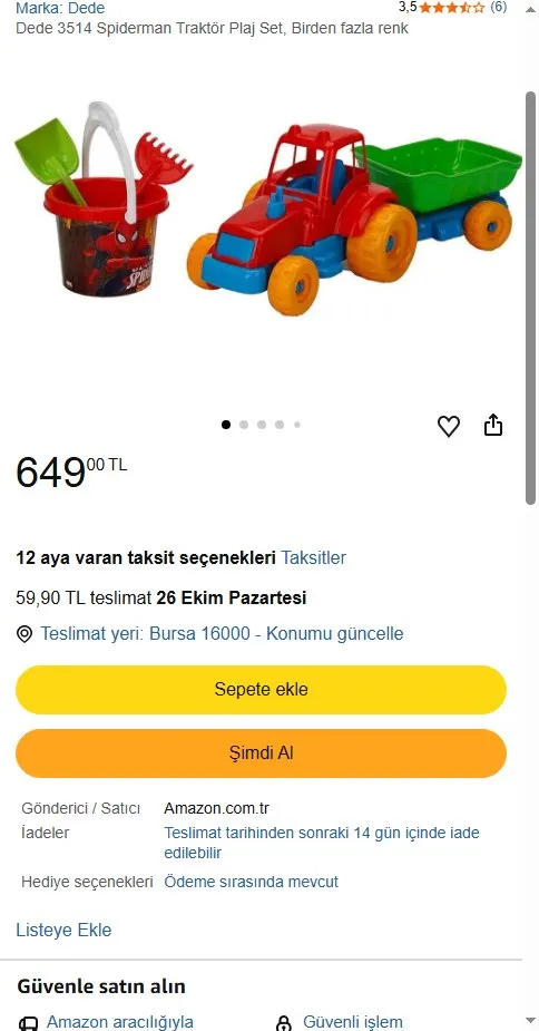 Dede 3514 Spiderman Traktör Plaj Set, Birden fazla renk