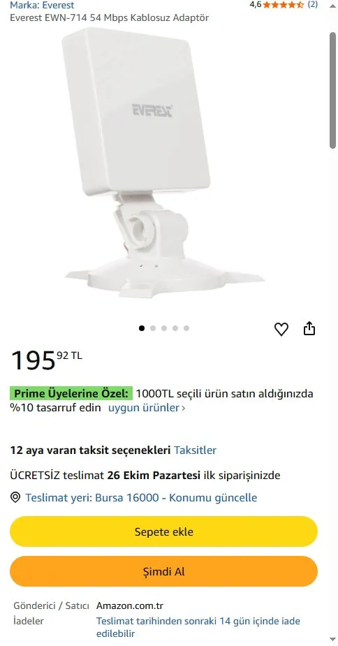 Everest EWN-714 54 Mbps Kablosuz Adaptör