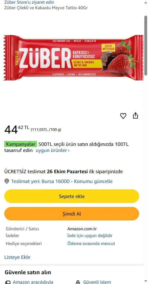 Züber Çilekli ve Kakaolu Meyve Tatlısı 40Gr