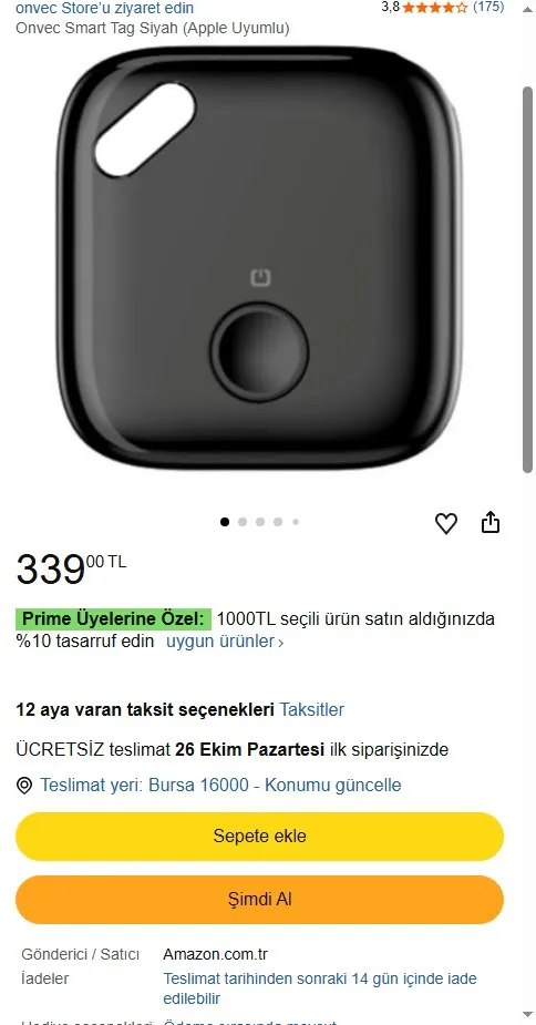 Onvec Smart Tag Siyah (Apple Uyumlu)