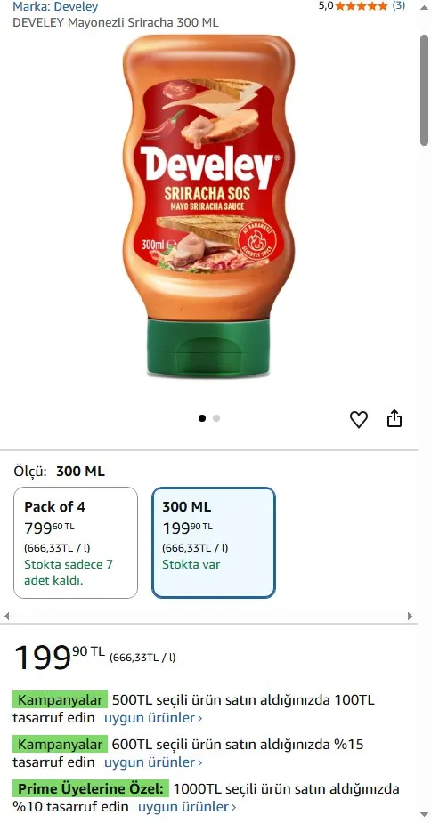 DEVELEY Mayonezli Sriracha 300 ML