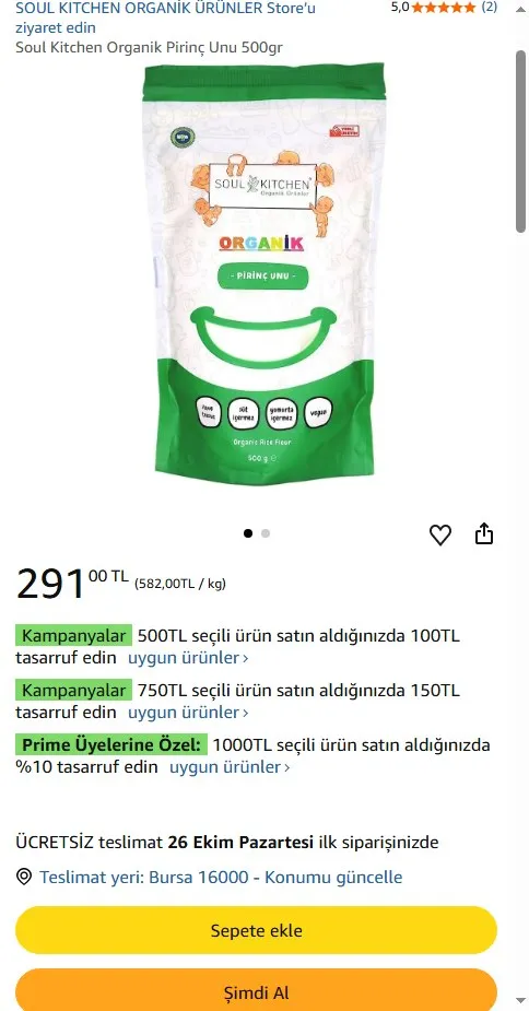 Soul Kitchen Organik Pirinç Unu 500gr