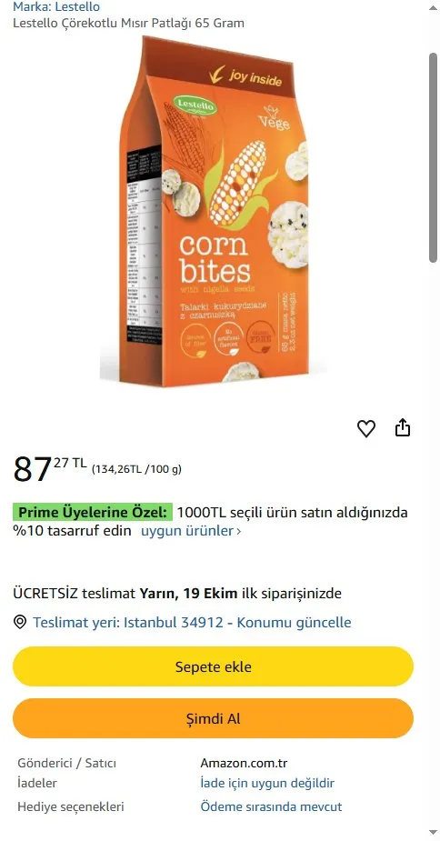 Lestello Çörekotlu Mısır Patlağı 65 Gram