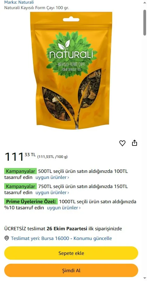 Naturali Kayısılı Form Çayı 100 gr.