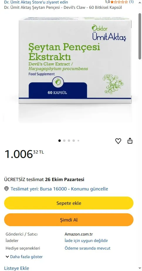 Dr. Ümit Aktaş Şeytan Pençesi - Devil's Claw - 60 Bitkisel Kapsül