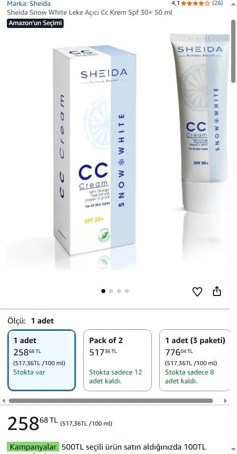 Sheida Snow White Leke Açıcı Cc Krem Spf 30+ 50 ml
