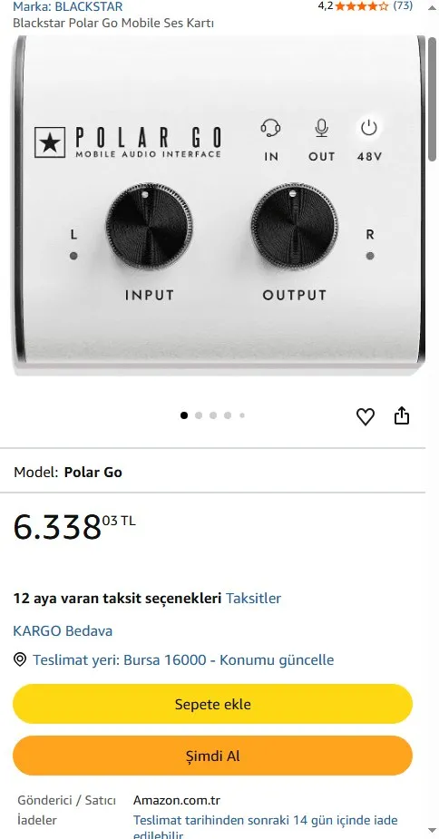 Blackstar Polar Go Mobile Ses Kartı