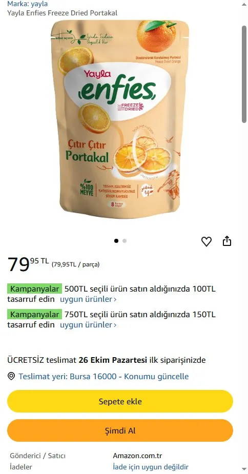 Yayla Enfies Freeze Dried Portakal