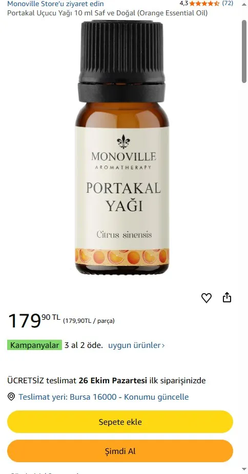 Portakal Uçucu Yağı 10 ml Saf ve Doğal (Orange Essential Oil)