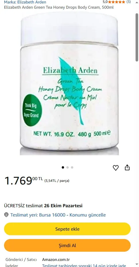Elizabeth Arden Green Tea Honey Drops Body Cream, 500ml