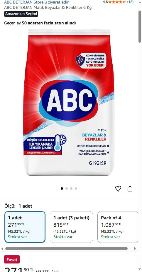 ABC DETERJAN Matik Beyazlar & Renkliler 6 Kg